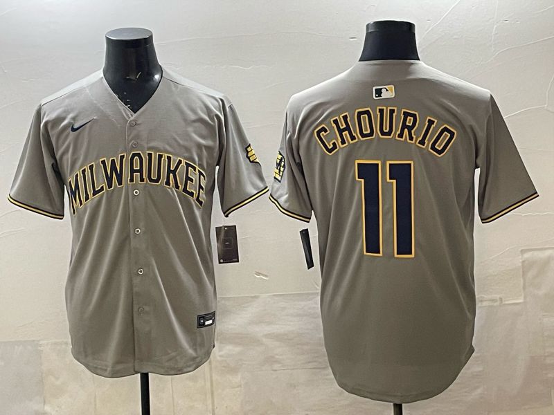 Men 2025 Milwaukee Brewers #11 Chourio Grey Game Nike MLB Jersey style 03->milwaukee brewers->MLB Jersey